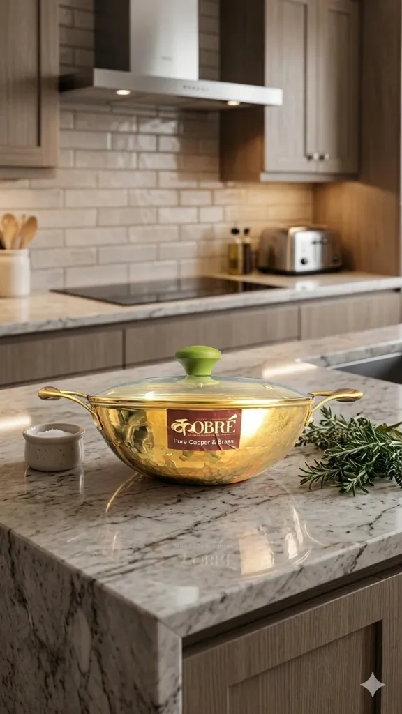 [BR-KD-6] BRASS KADHAI HAMERED (MEDIUM )