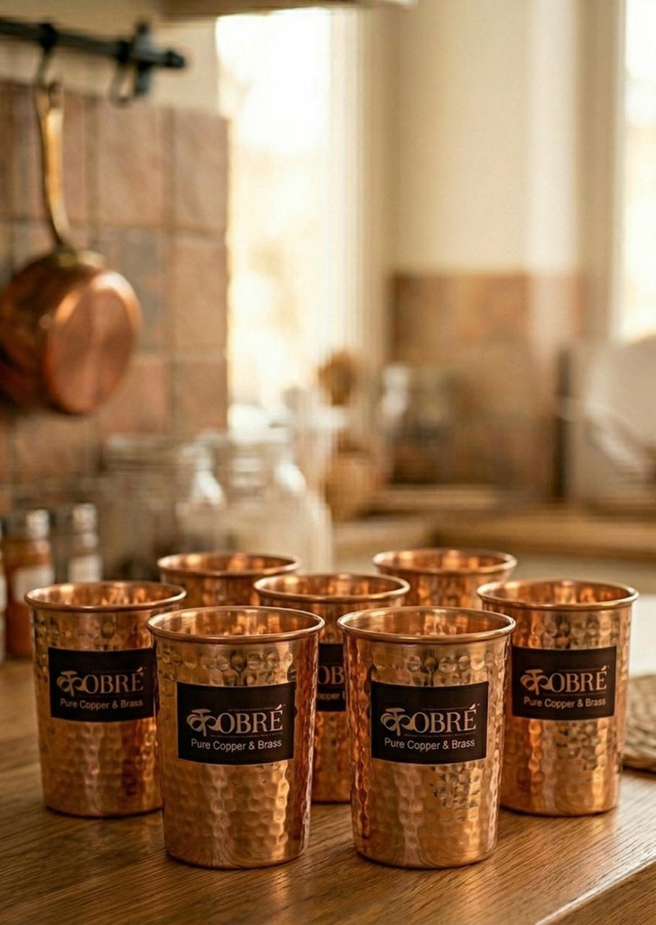 [CR-GL-2] COPPER HAMMERED GLASSES (SET OF SIX)